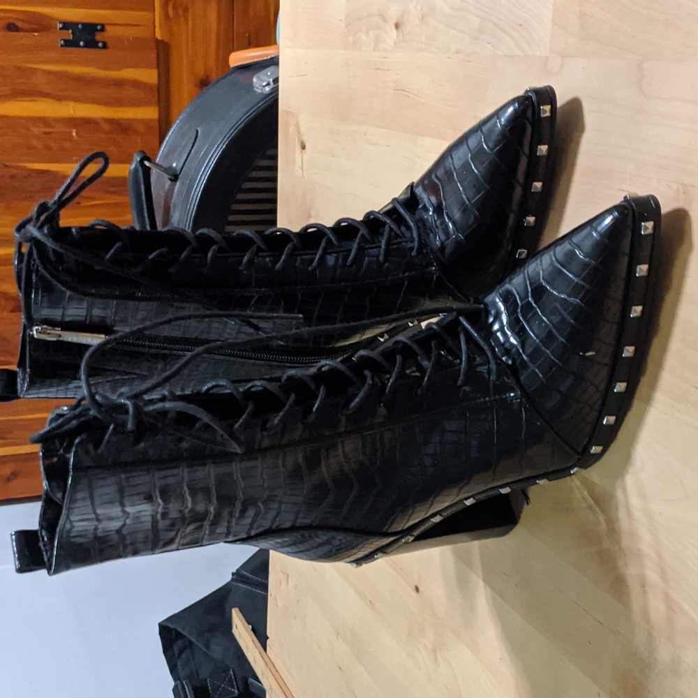 Charles David Studded Faux Alligator Boots